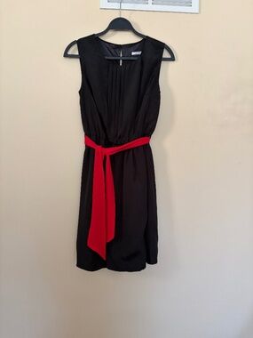 Black Sleeveless Fit & Flare Dress with Red Sash Belt